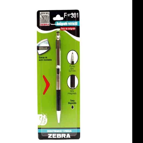 BOLIGRAFO F-301 7019 ZEBRA 0.7MM RT. NEGRO BL.C1 E.12